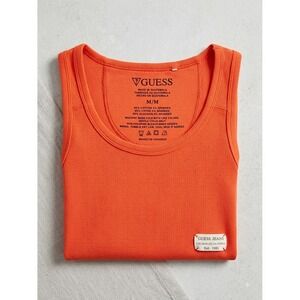 GUESS JEANS Womens Ribbed Tank Top Orange Scoop Neck Cotton Blend Medium